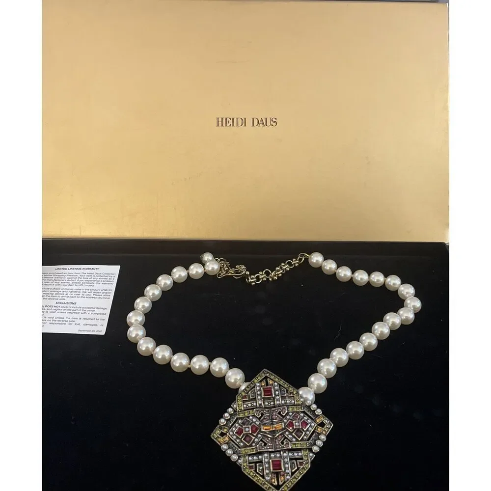 RETIRED “HEIDI DAUS” Multi Stone Brooch Pin/Pearl Enhancer Necklace